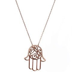 El Detaylı Taşlı Gümüş Kolye