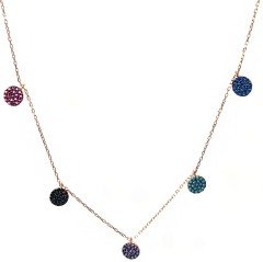 Renkli Taşlı Yuvarlak Pullu Gümüş Kolye