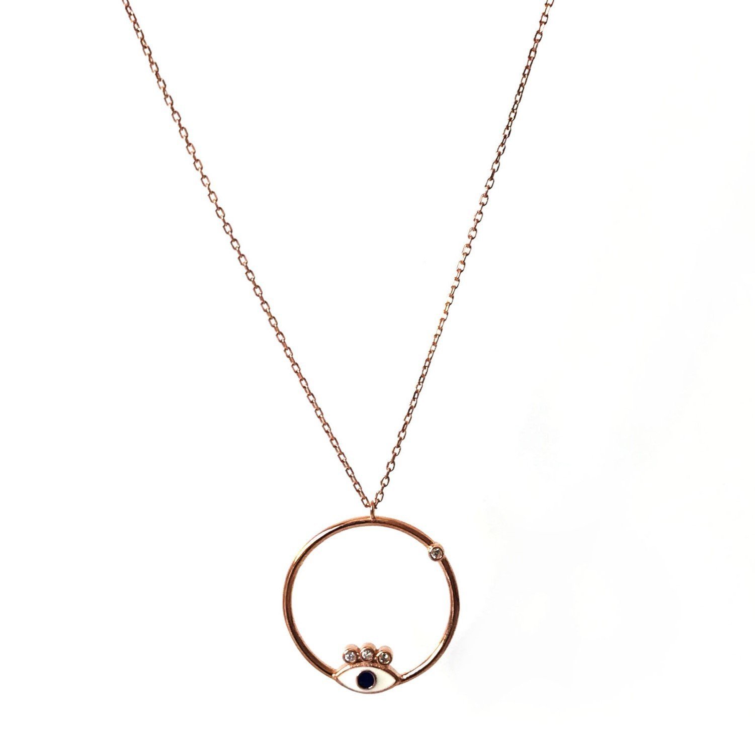 Beyaz Mineli Göz Detaylı Gümüş Kolye