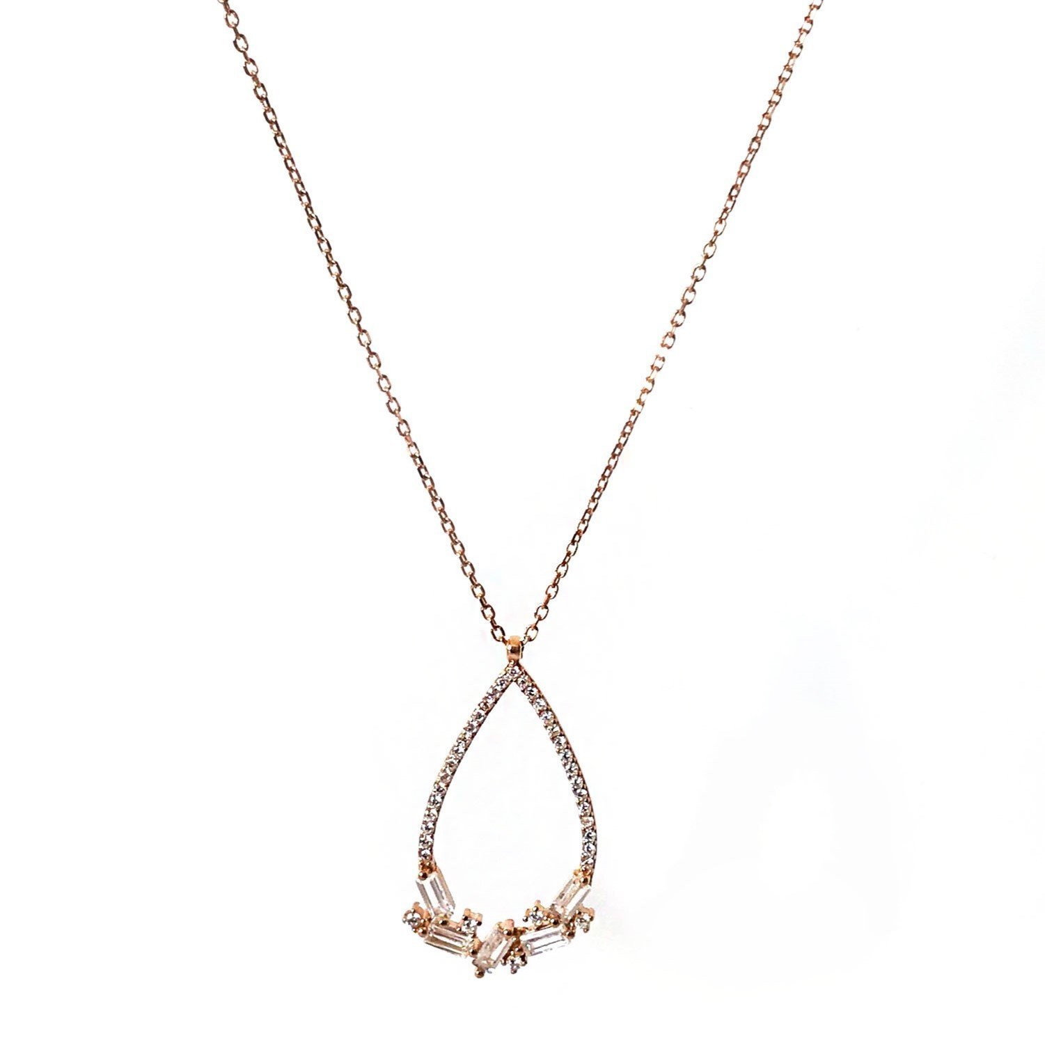 Baget Taş İşlemeli Gümüş Kolye