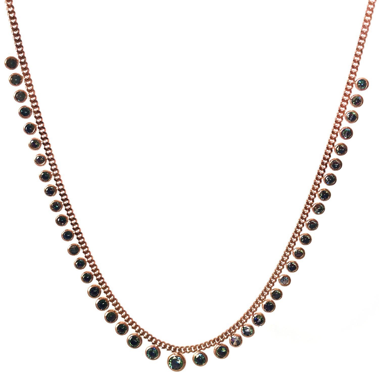 Yeşil Taşlı Pullu Gümüş Zincir Kolye