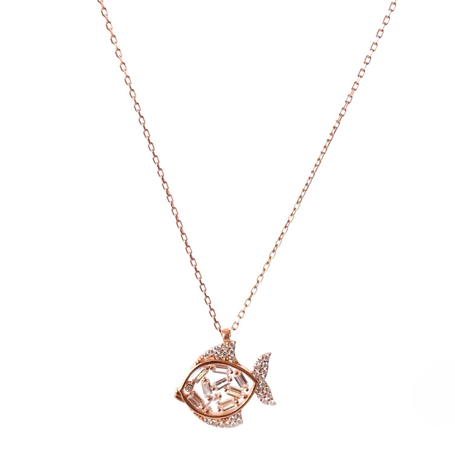 Taşlı Gümüş Balık Kolye