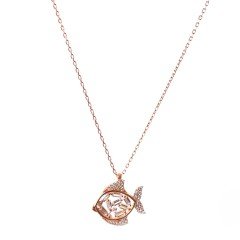 Taşlı Gümüş Balık Kolye