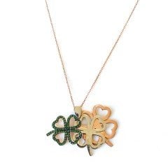 Dört Yapraklı Yonca Yeşil Taşlı Gümüş Kolye