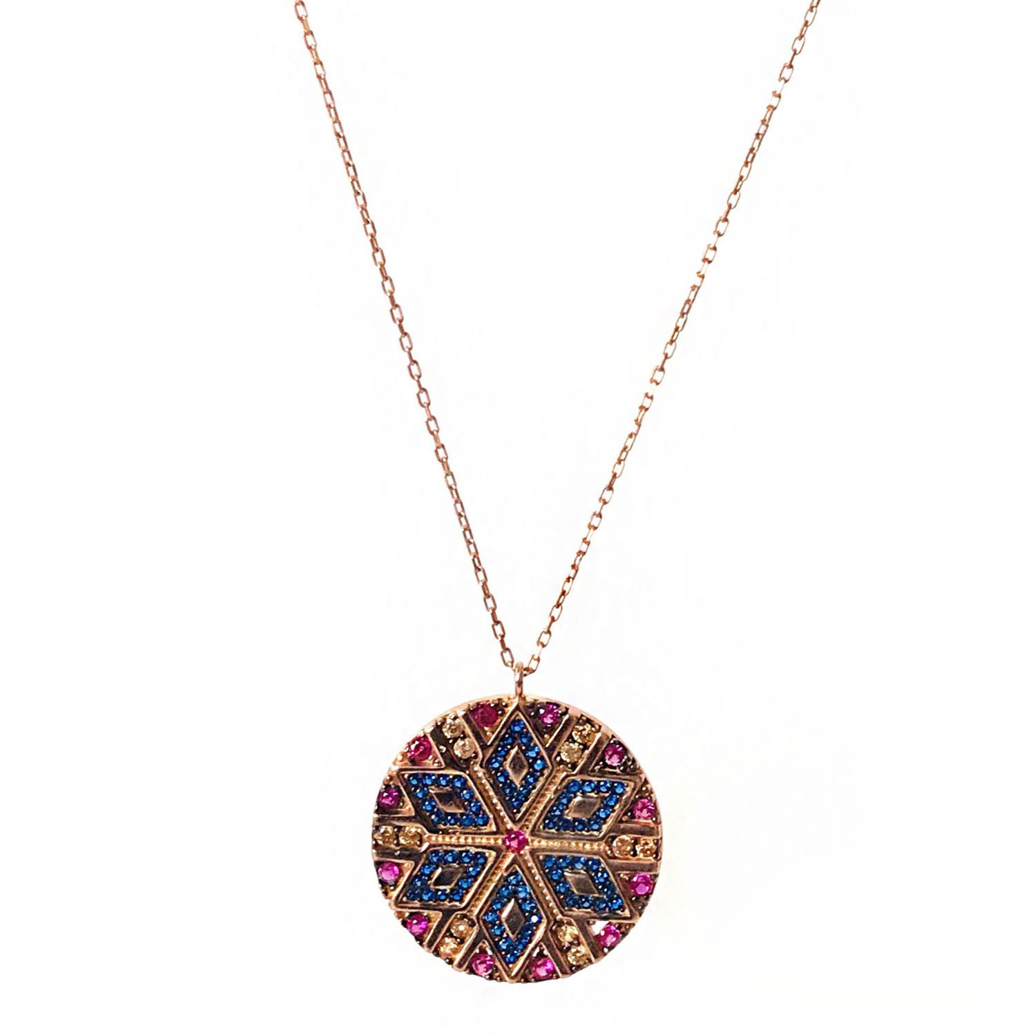 Otantik motifli Gümüş Madalyon Kolye