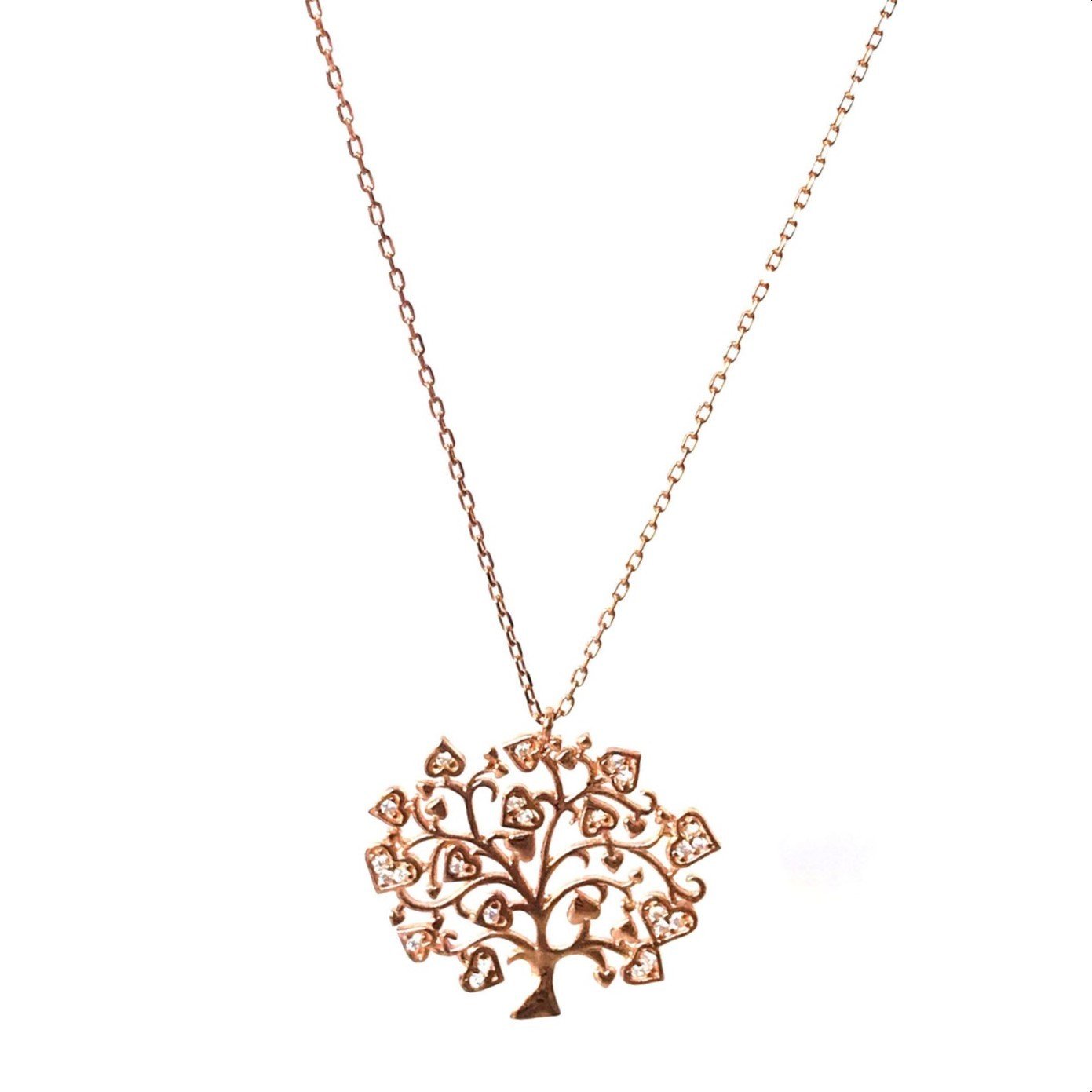 Ağaç Detaylı Taşlı Gümüş Kolye