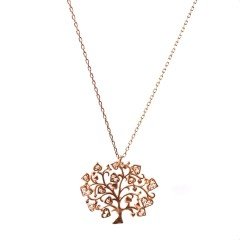 Ağaç Detaylı Taşlı Gümüş Kolye