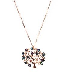 Renkli Taşlı  Gümüş Ağaç Kolye