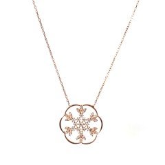 Taşlı Çiçek Motifli Gümüş Kolye