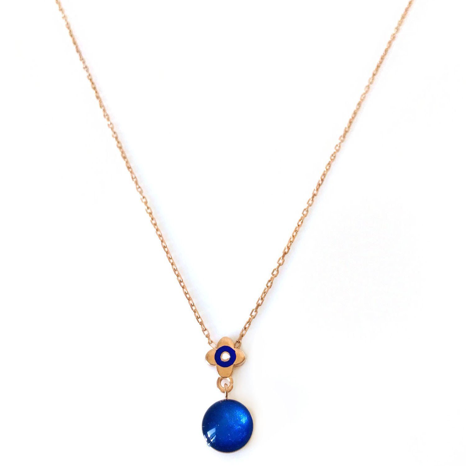 Lacivert Damla Taş Detaylı Gümüş Kolye