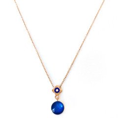 Lacivert Damla Taş Detaylı Gümüş Kolye