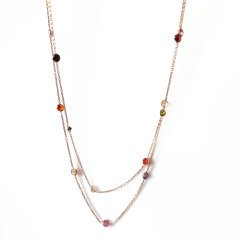 Renkli Taşlı Gümüş Uzun Kolye