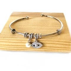 Göz ve İnci Detaylı Gümüş Bileklik