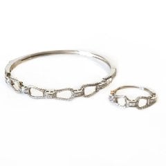 Taşlı Zincir Model Gümüş Bileklik Yüzük Set