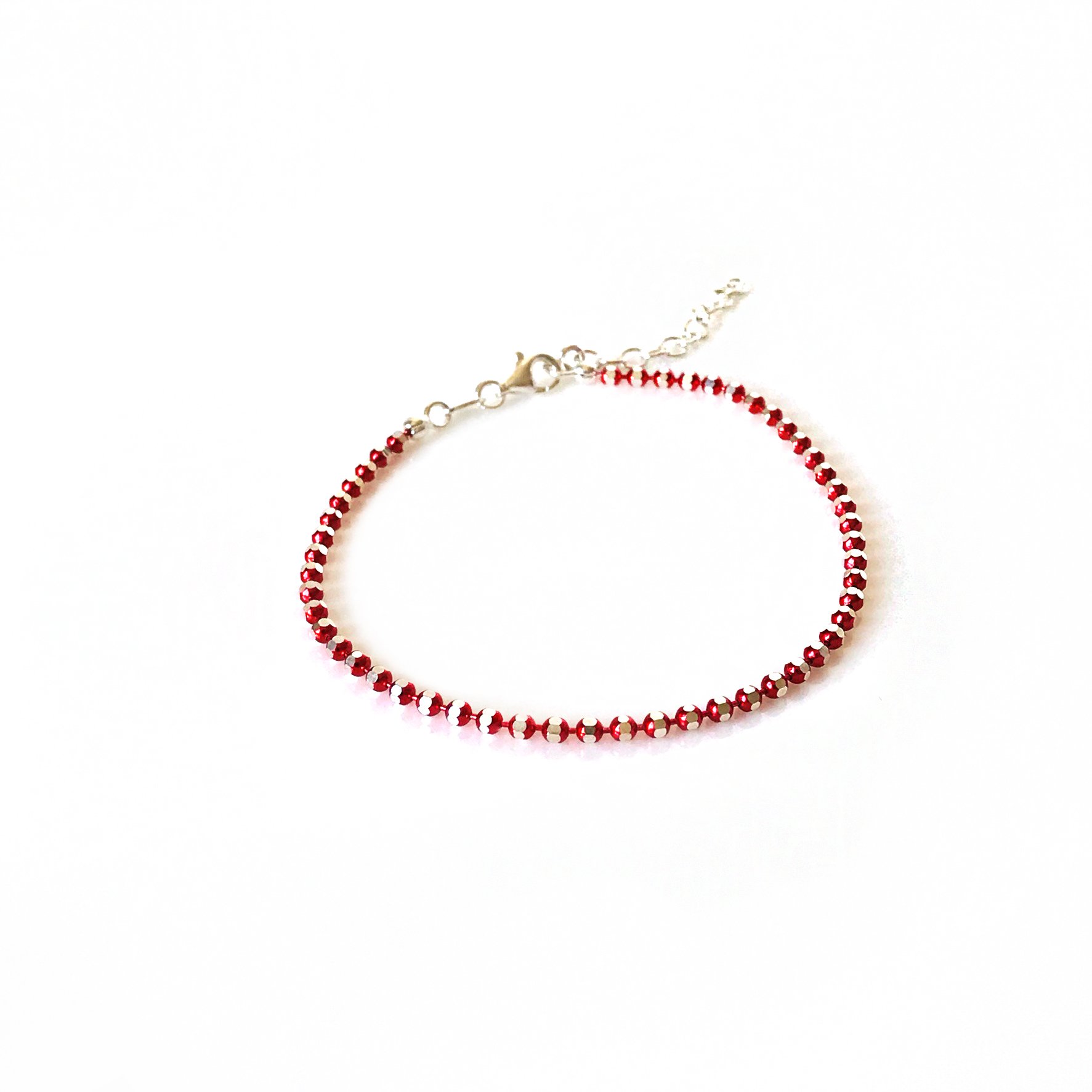 Kırmızı Kesme Taşlı Gümüş Bileklik