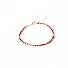 Kırmızı Kesme Taşlı Gümüş Bileklik