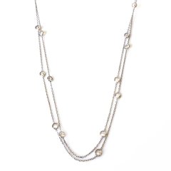 Taşlı Gümüş Uzun Zincir Kolye