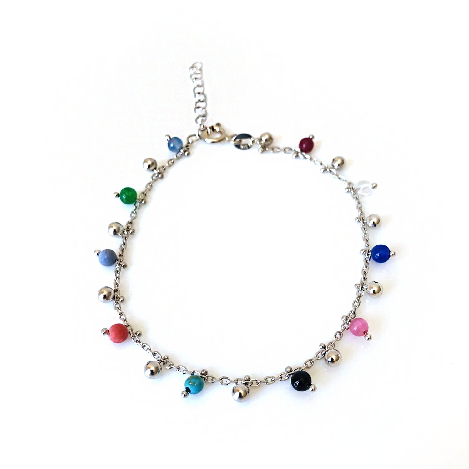 Renkli Taşlı Gümüş Bileklik