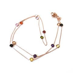 Renkli Taşlı Gümüş Zincir Kolye