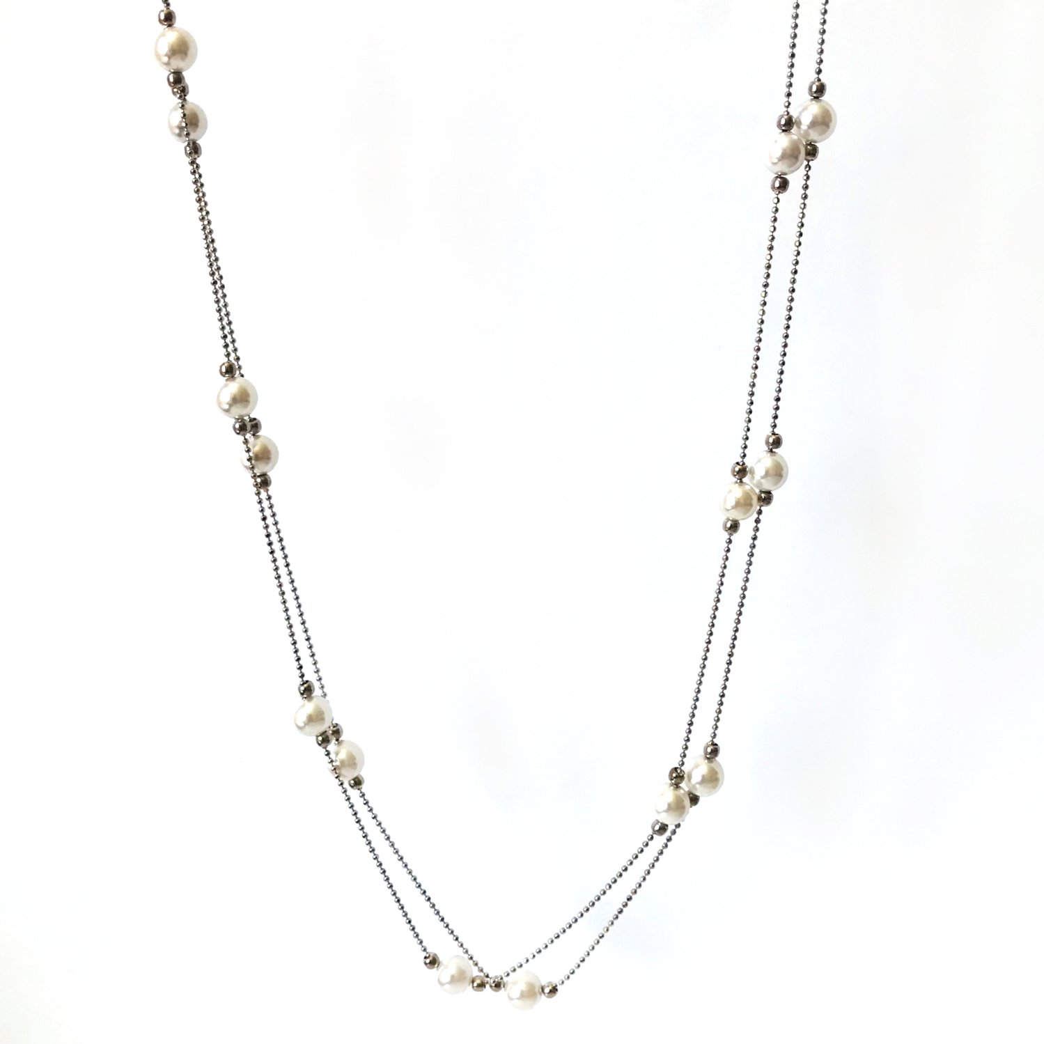 Beyaz İnci Model Gümüş Uzun Zincir Kolye