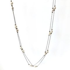 Beyaz İnci Model Gümüş Uzun Zincir Kolye