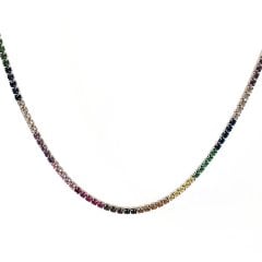 Renkli Taşlı Gümüş Zincir Kolye