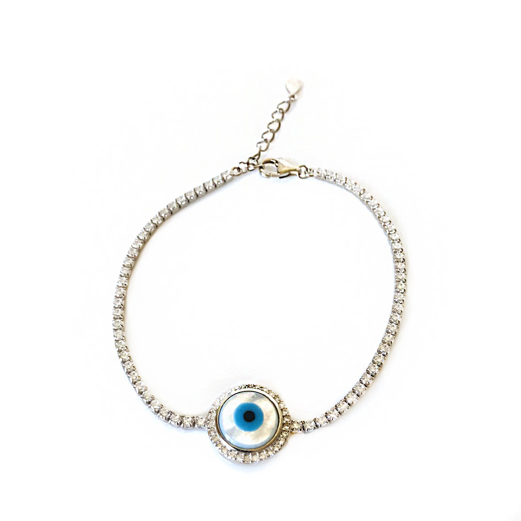 Nazar Boncuklu Taşlı  Gümüş Bileklik