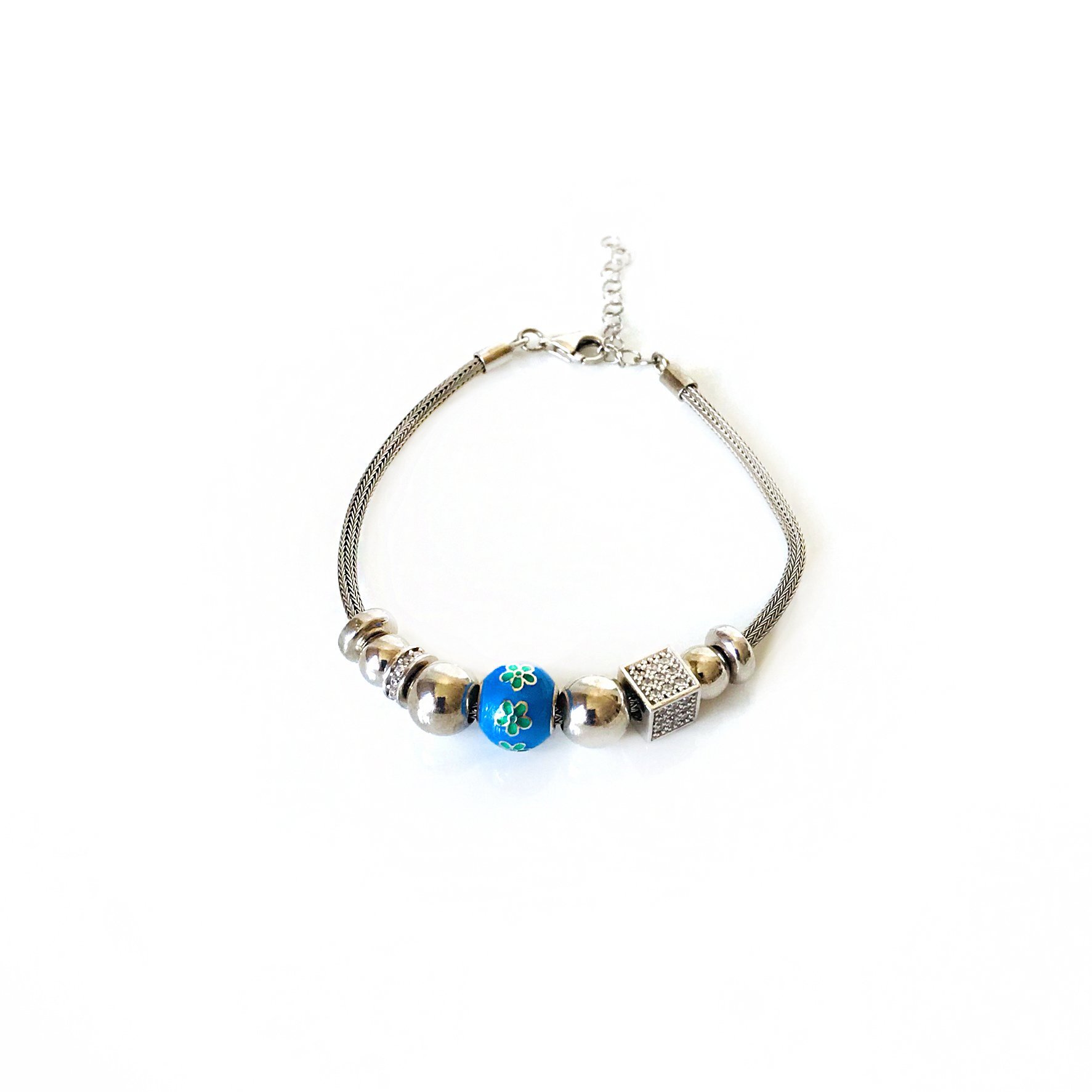 Mavi Yeşil Mineli Taşlı Gümüş Bileklik