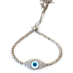 Nazar Boncuklu Göz Detaylı Asansörlü Gümüş Bileklik