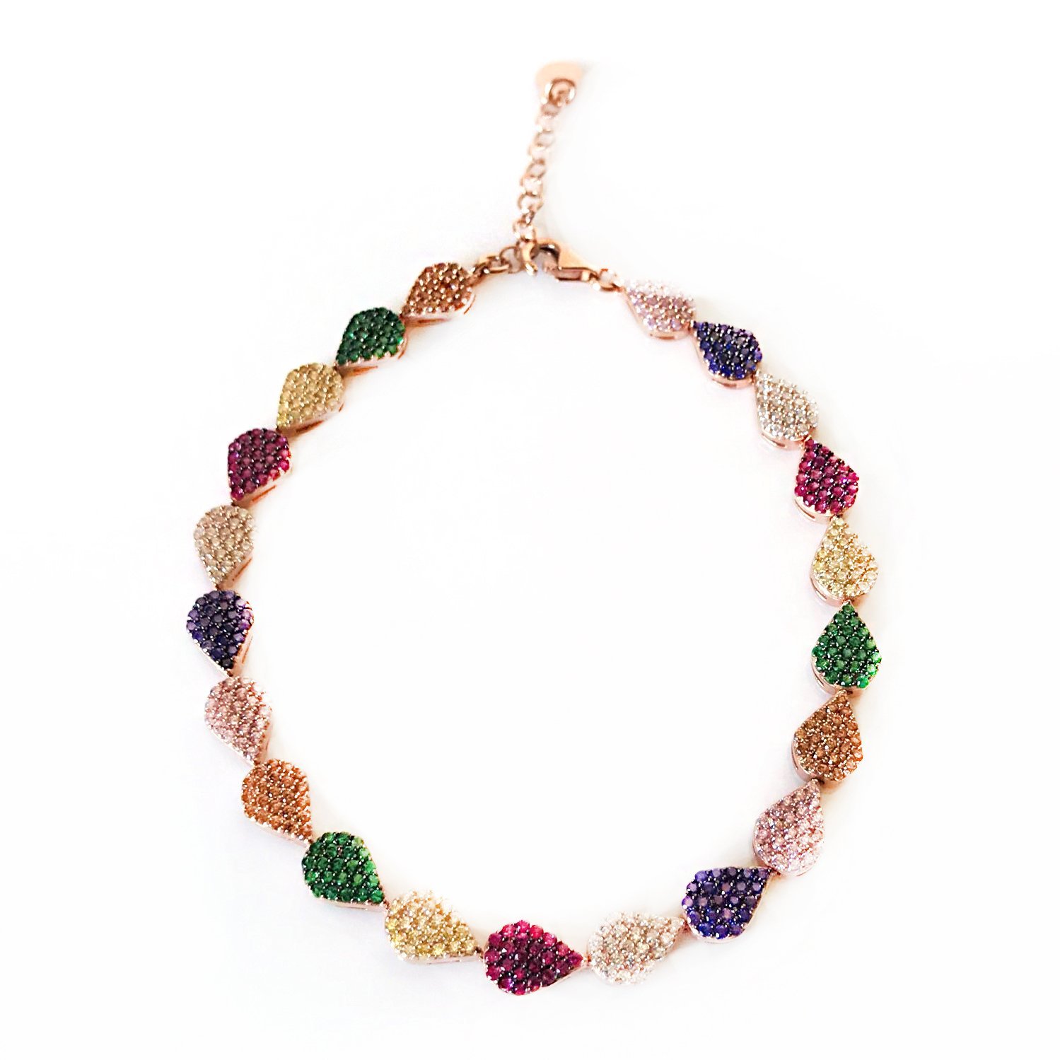 Renkli Taşlı Damla Model Gümüş Bileklik