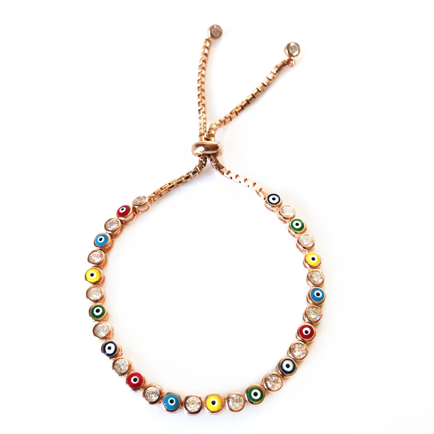 Renkli Taşlı Nazar Boncuklu Asansörlü Gümüş Bileklik
