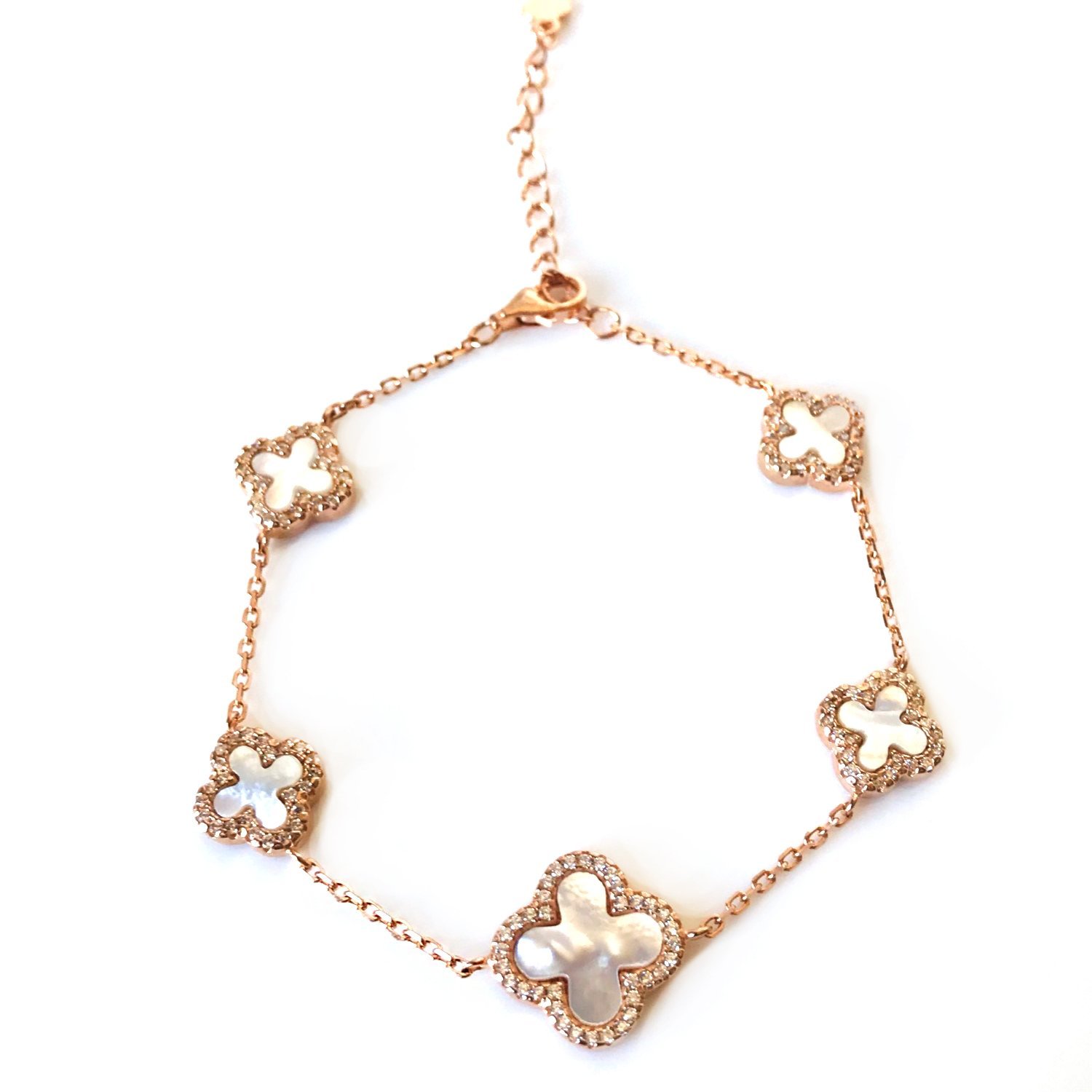 Yonca Detaylı Sedef Taşlı Gümüş Bileklik