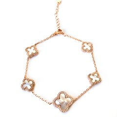 Yonca Detaylı Sedef Taşlı Gümüş Bileklik