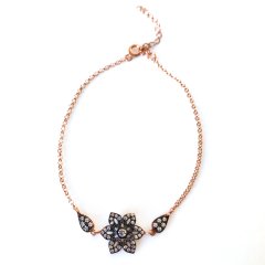 Taşlı Çiçek Detaylı Gümüş Bileklik