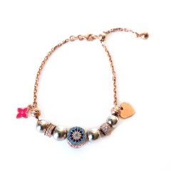 Nazar Boncuklu, Balık ve Fil Detaylı Asansörlü Gümüş Bileklik