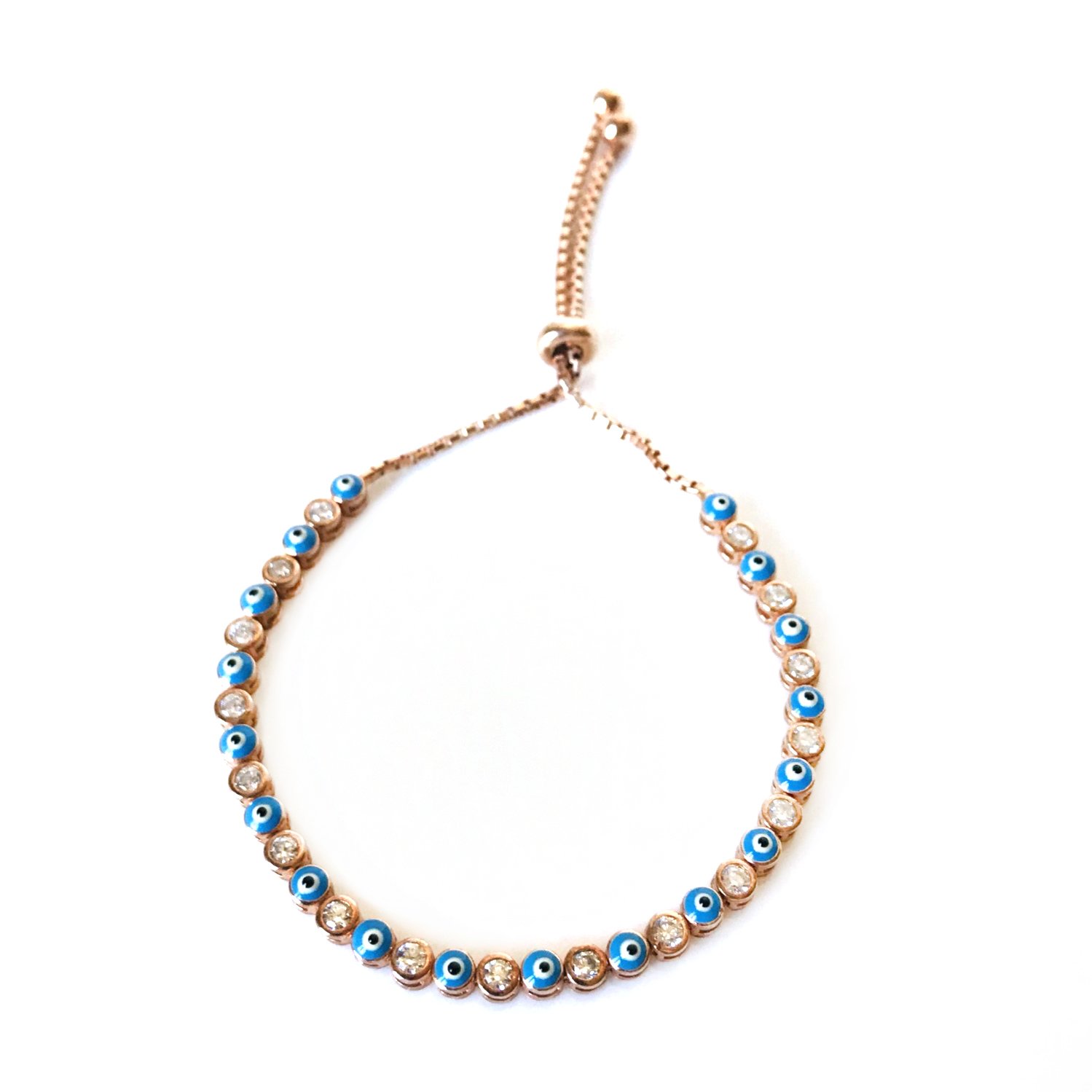 Taşlı ve Mavi Boncuklu ,Asansörlü Gümüş Bileklik