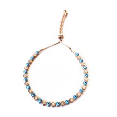 Taşlı ve Mavi Boncuklu ,Asansörlü Gümüş Bileklik