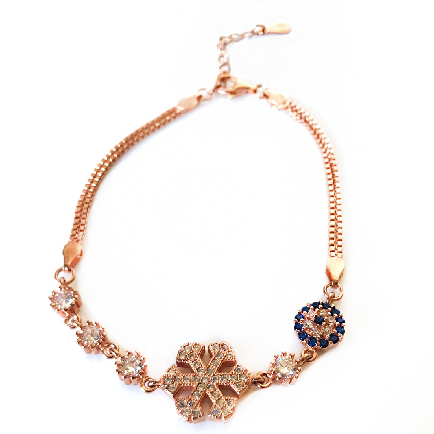 Kar Tanesi Detaylı, Nazar Boncuklu Gümüş Bileklik