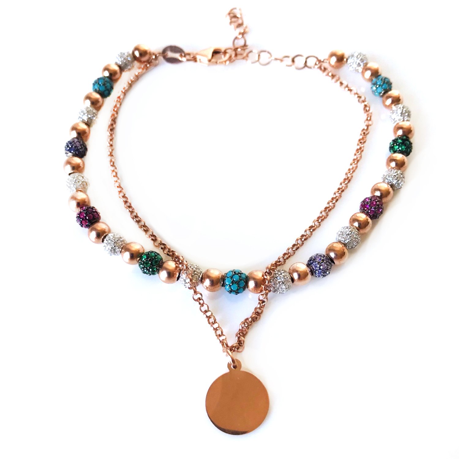 Renkli Taşlı Gümüş Bileklik