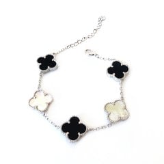 Yonca Detaylı Sedef Taşlı Gümüş Bileklik