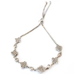 Taşlı Yonca Detaylı Asansörlü Gümüş Bileklik