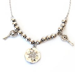 Anahtar Detaylı Taşlı Gümüş Bileklik