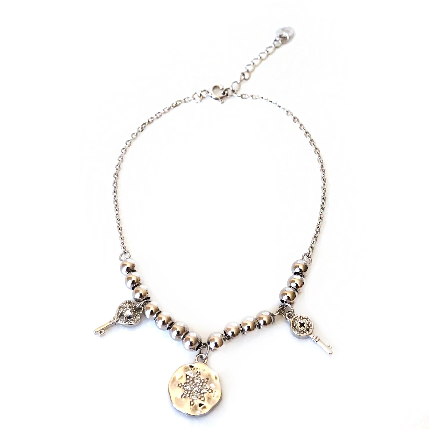 Anahtar Detaylı Taşlı Gümüş Bileklik