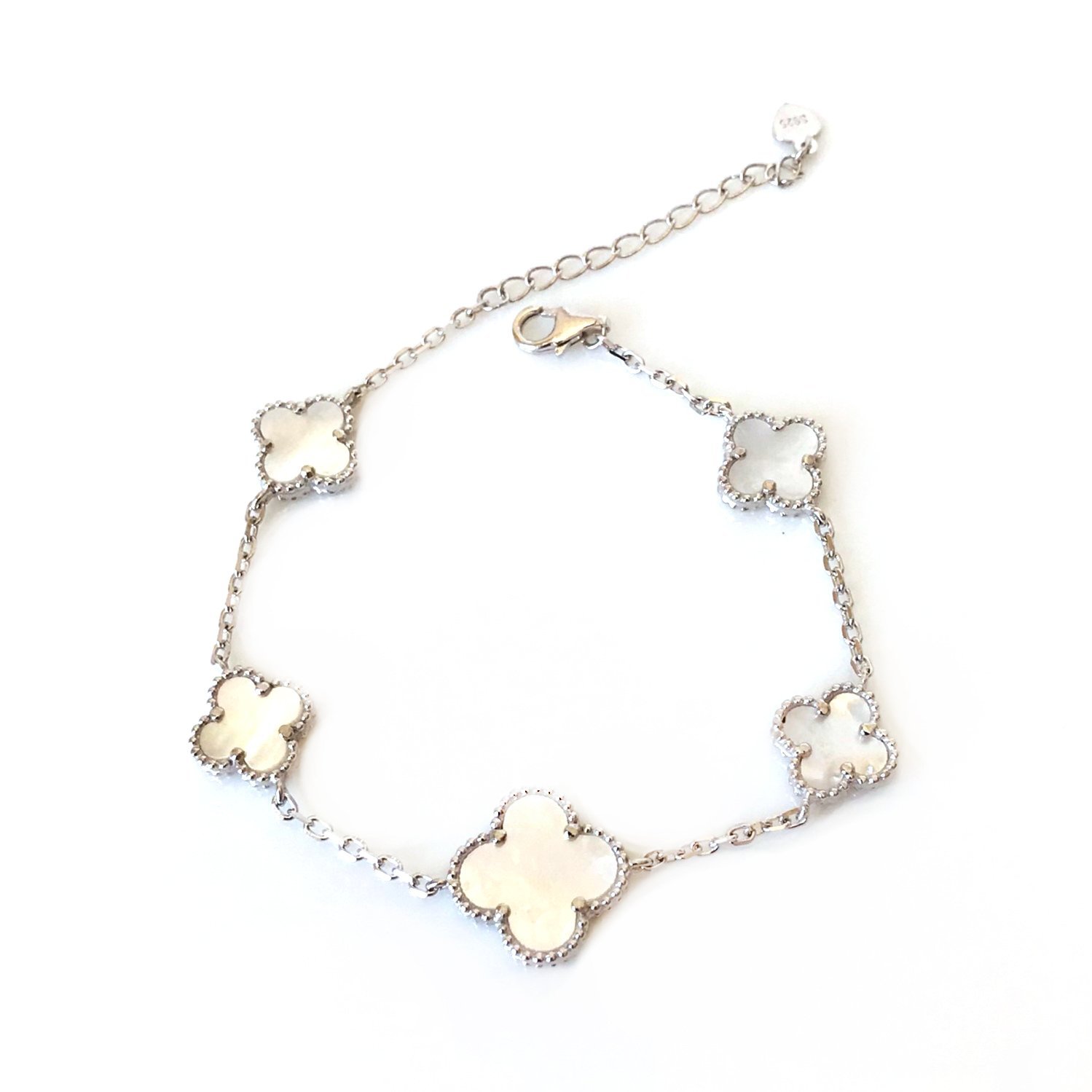 Yonca Detaylı Sedef Taşlı Gümüş Bileklik