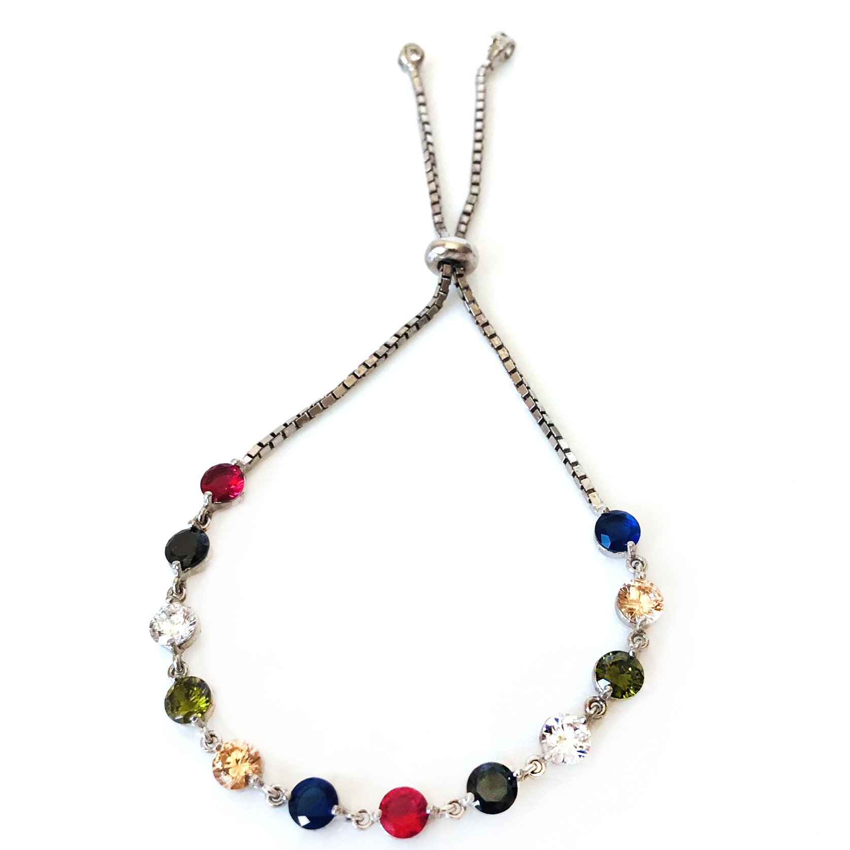 Renkli Taşlı Gümüş Asansörlü Bileklik