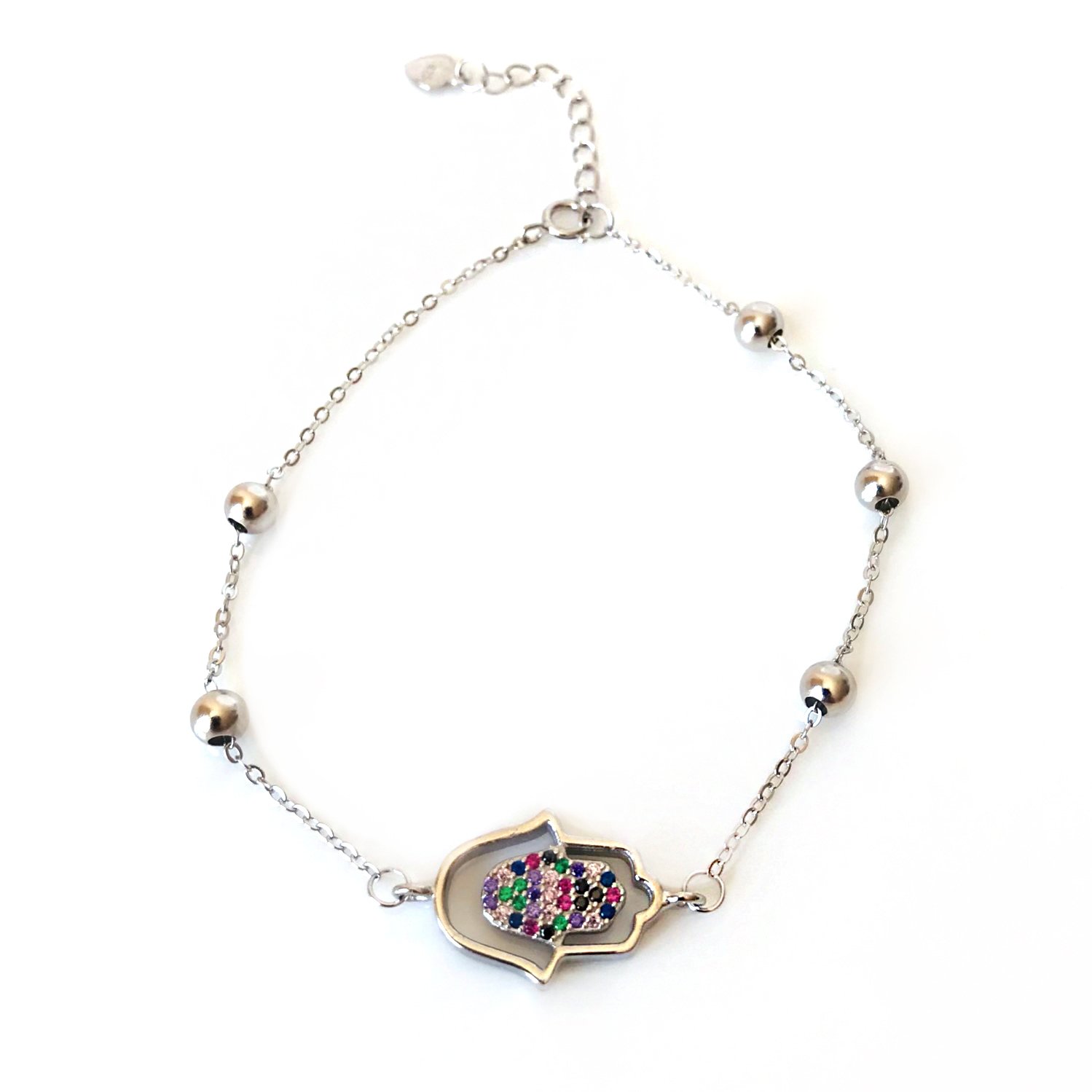 Renkli Taşlı El Detaylı Gümüş Bileklik