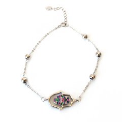 Renkli Taşlı El Detaylı Gümüş Bileklik