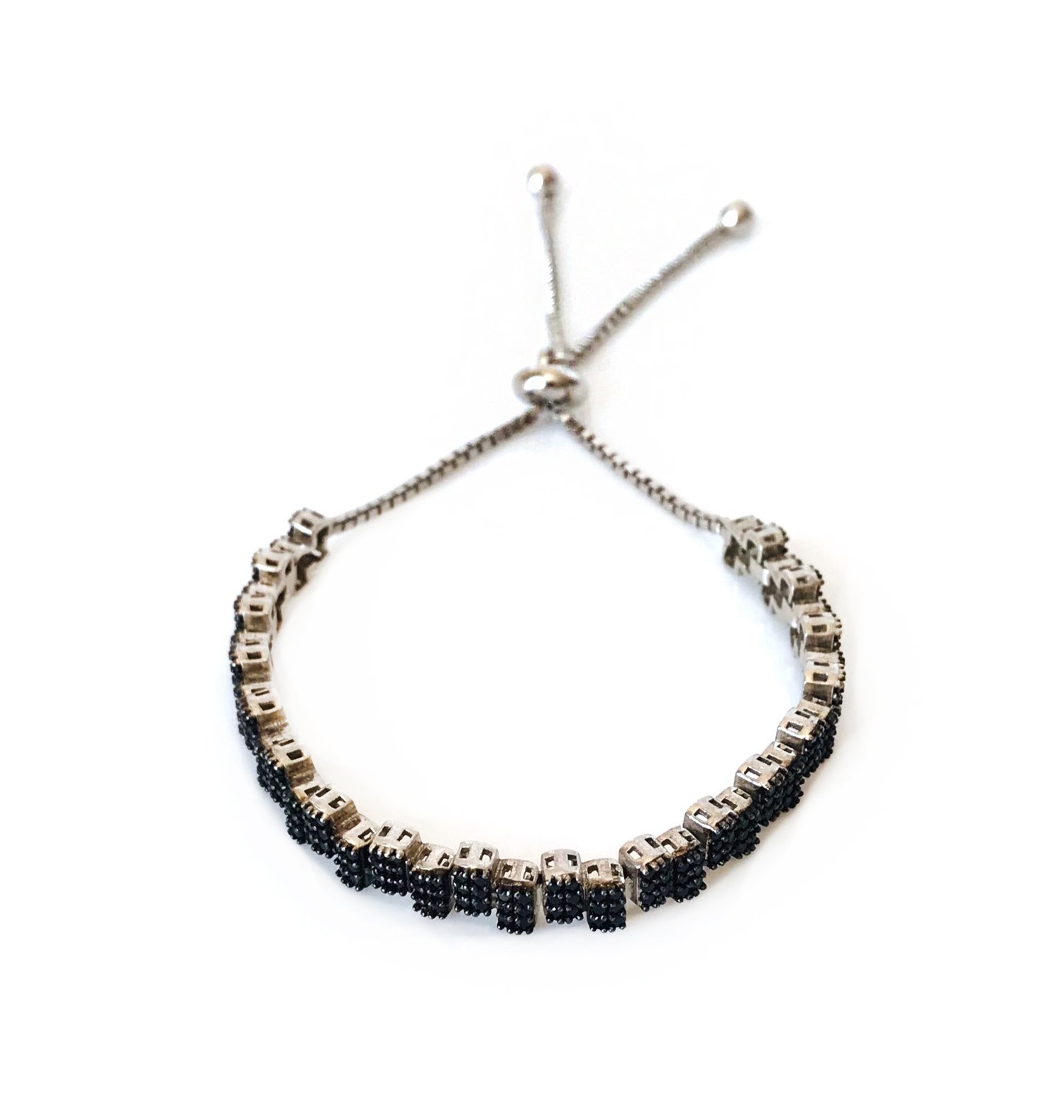 Siyah Oniks Taşlı Asansörlü Gümüş Bileklik