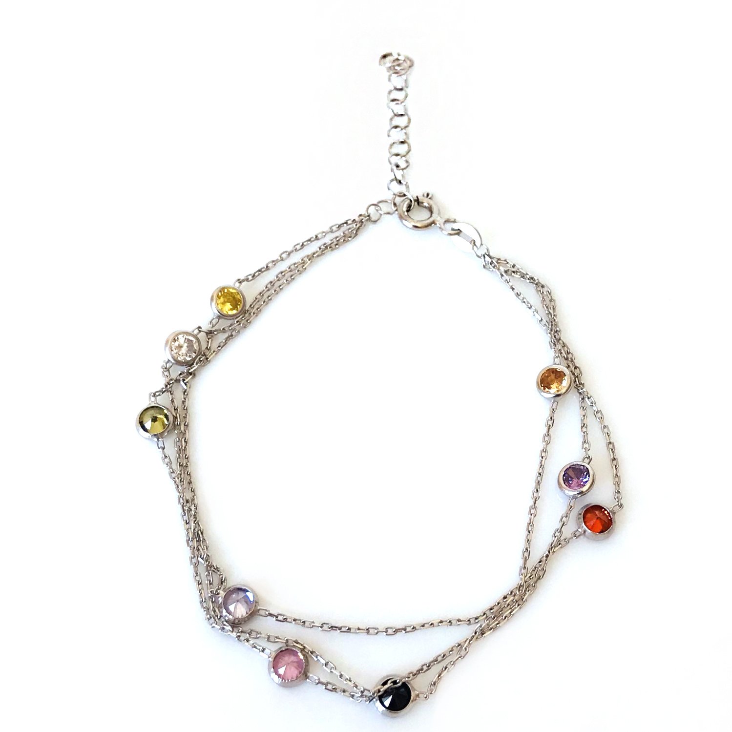 Renkli Taşlı Gümüş Bileklik