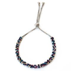 Renkli Taşlı Asansörlü Gümüş Bileklik